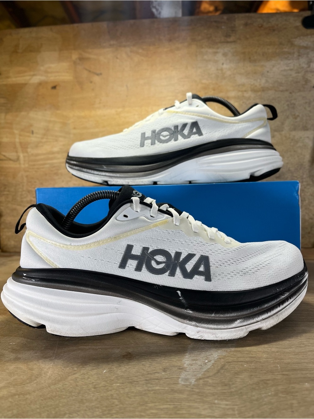 Hoka One One Bondi 8 REFLECTIVE Mens Sz 10.5 Running Shoes Sneakers White Black